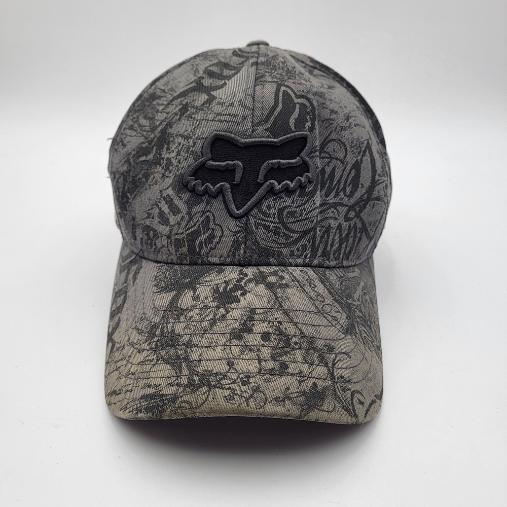 Fox Racing All Over Print Fitted Hat Mens Large/XL Gray Black